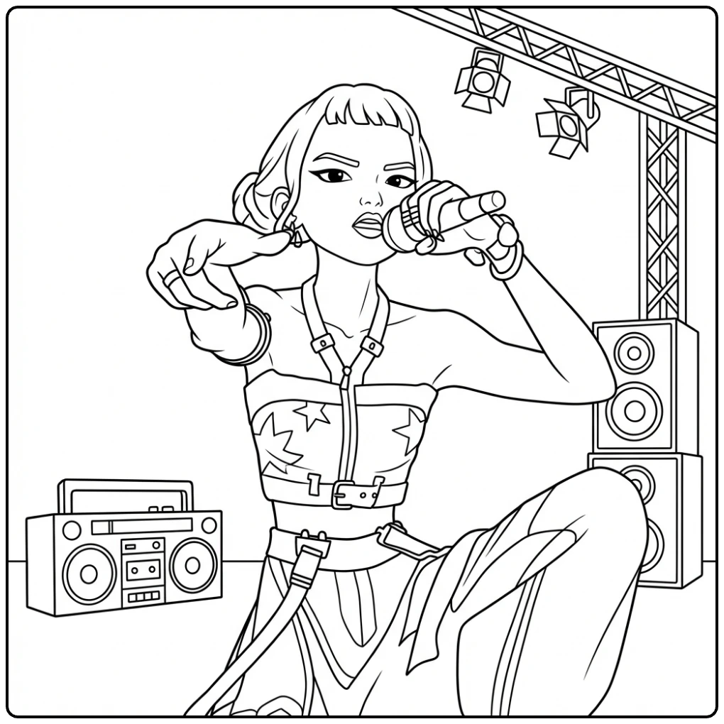 KPop Demon Hunters Zoey on the Stage coloring page