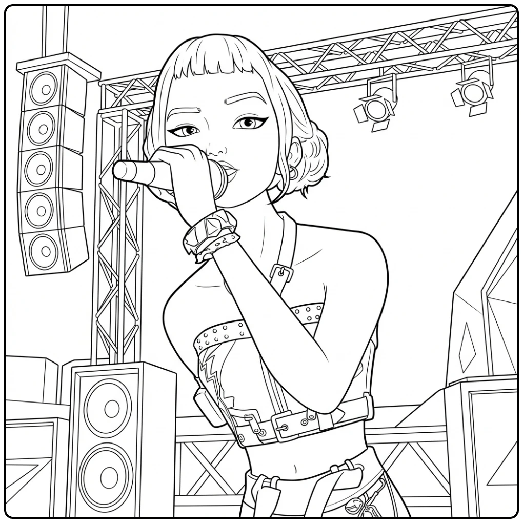 KPop Demon Hunters Zoey Performance on the Stage coloring page