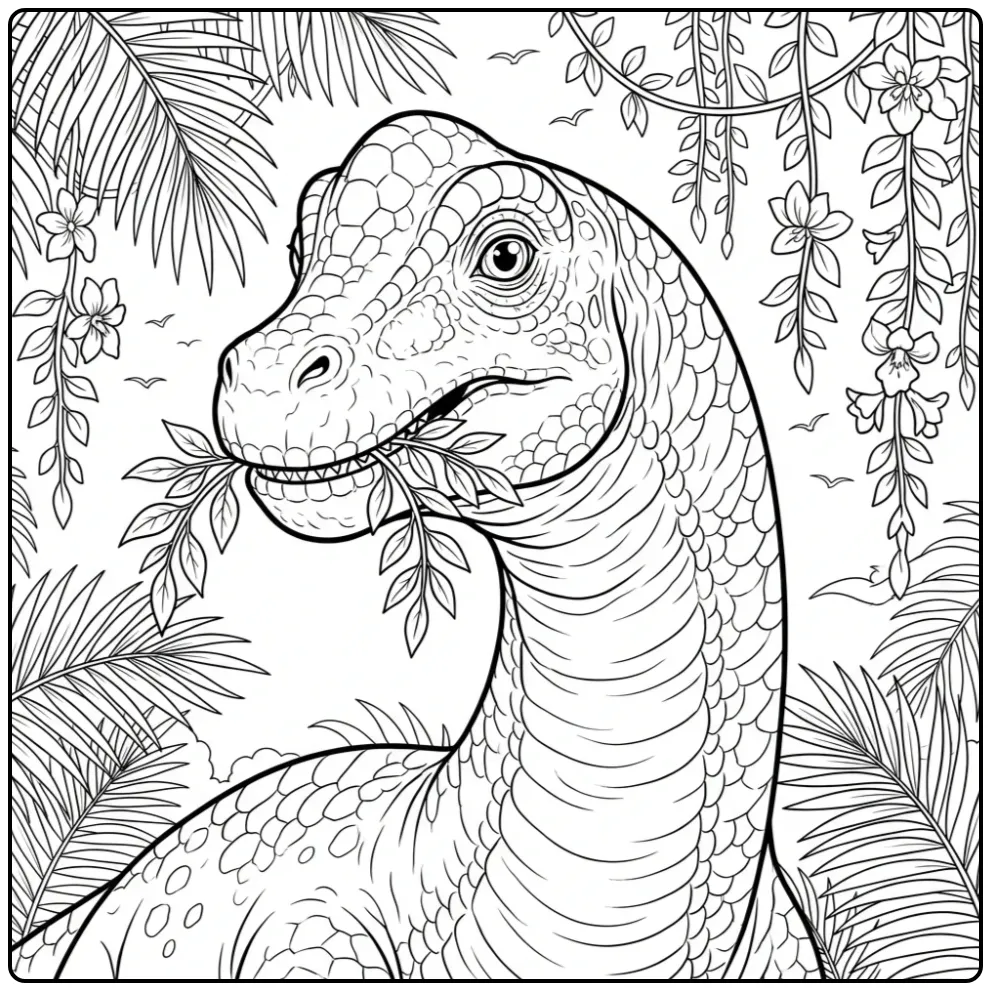 Fun Brachiosaurus with Palm Leaves coloring page