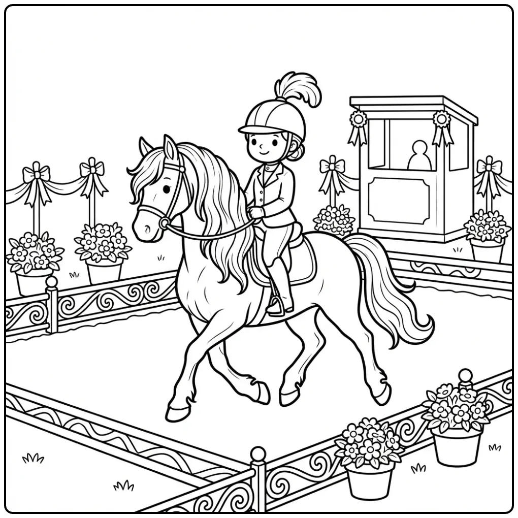 Fun Friesian Horse with Rider for Children coloring page
