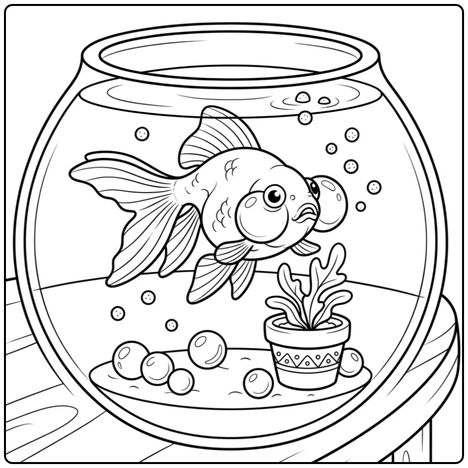 Fun Goldfish a Fishbowl coloring page