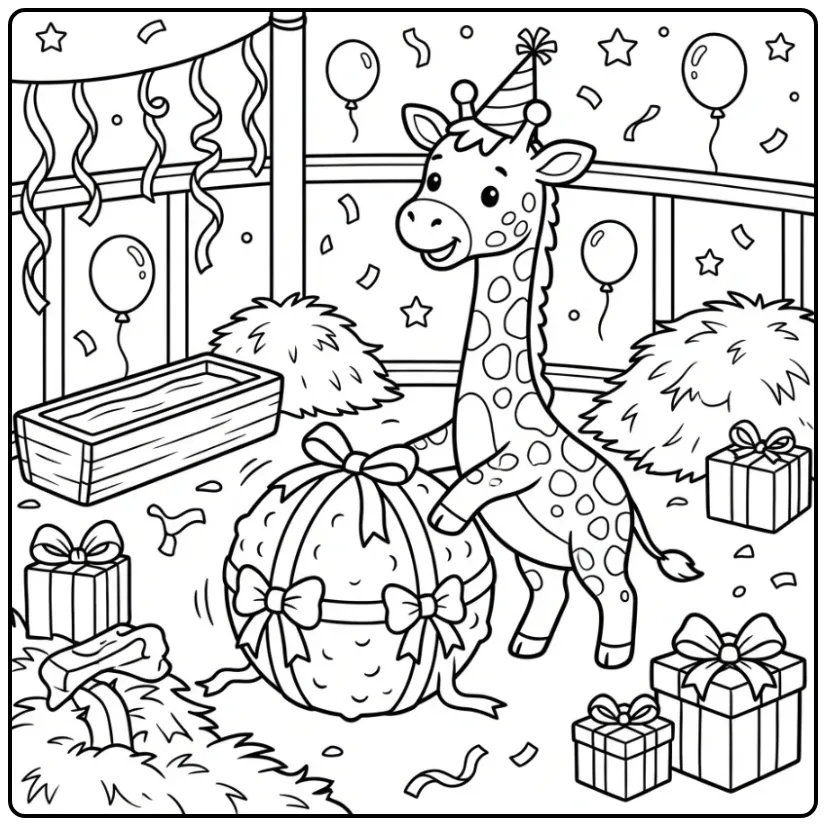 Fun Giraffe Birthday in the Zoo coloring page