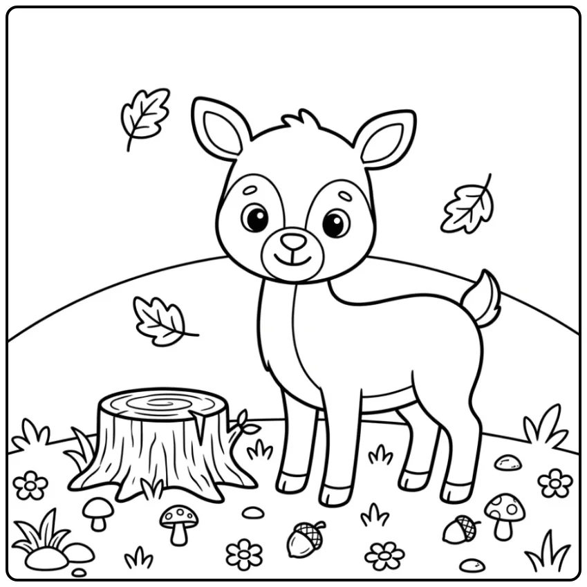 Fun Easy Deer with Falling Leaves coloring page