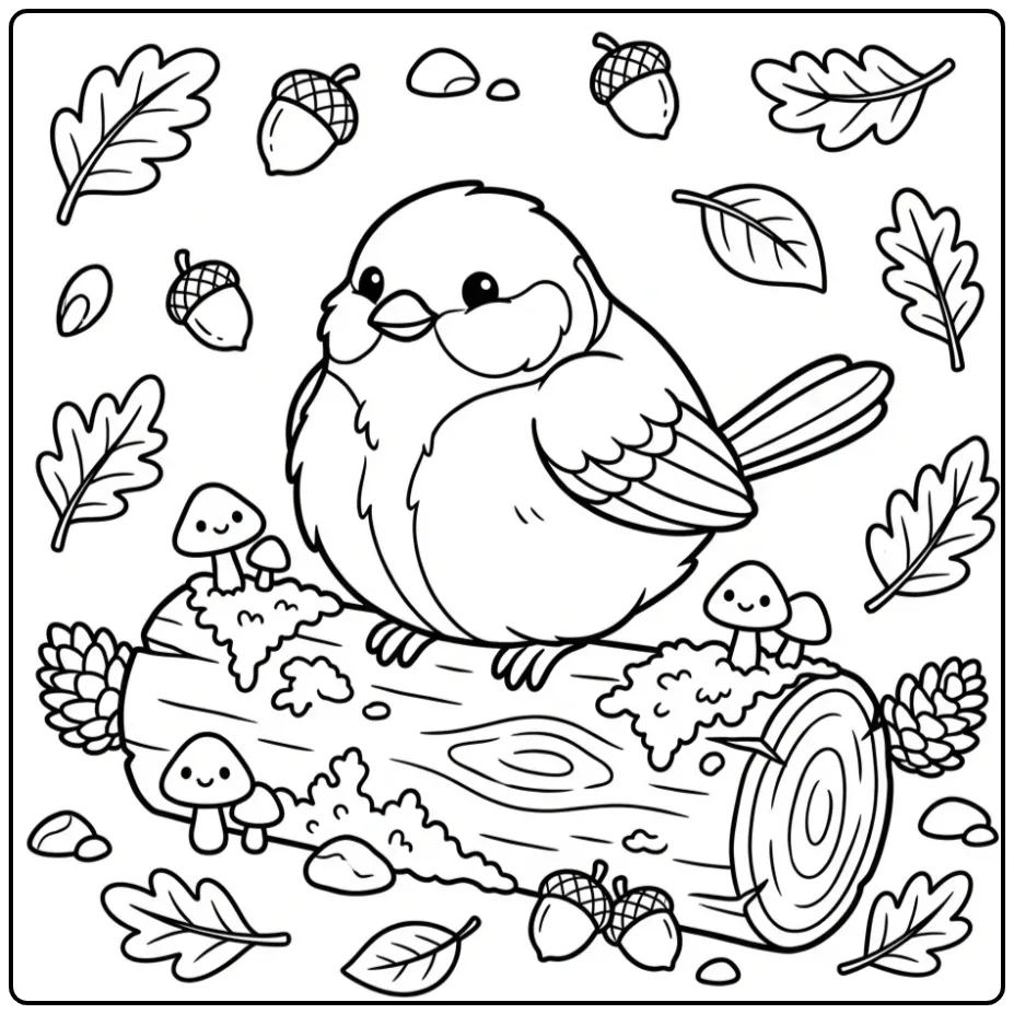 Fun Great Tit in the Forest for Children coloring page