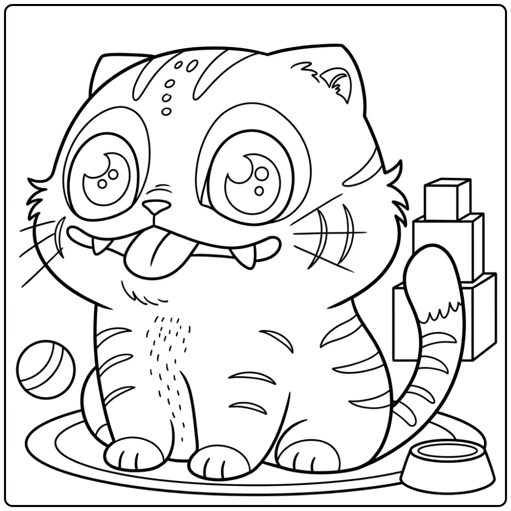 Fun KPop Demon Hunters Derpy Cat with Toys coloring page