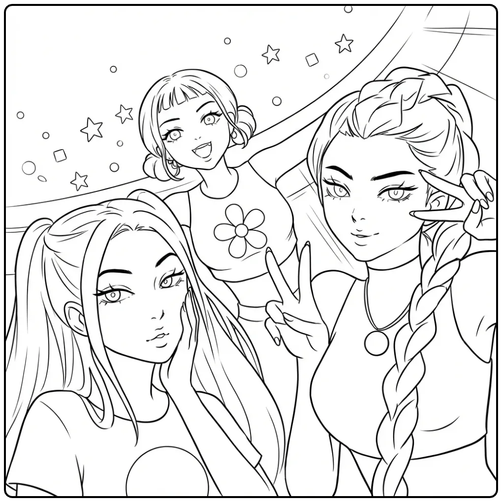 Fun KPop Demon Hunters Selfie coloring page