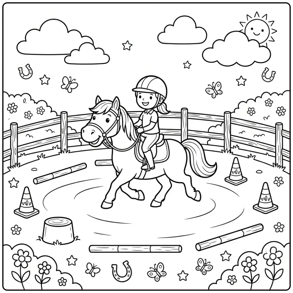 Fun Horse with Rider in the Arena coloring page