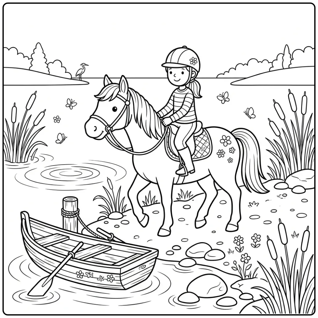 Fun Horse with Rider During a Ride coloring page