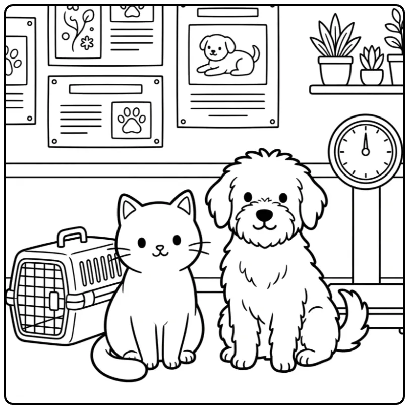 Fun Cat and Dog in the Animal Clinic coloring page