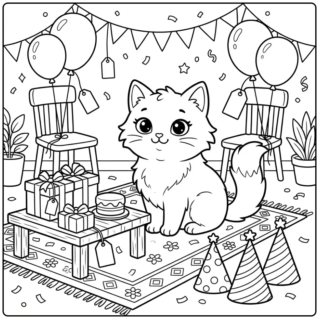 Fun Cat Birthday coloring page