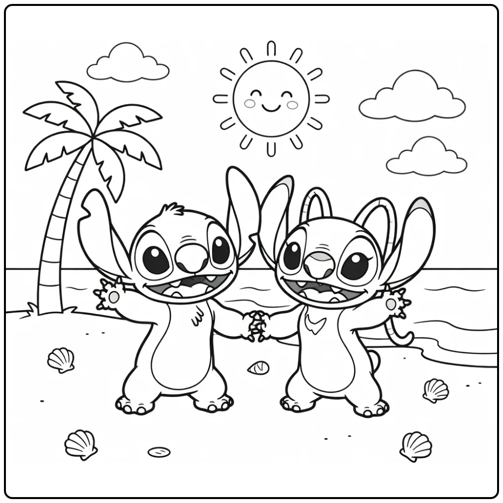 Easy Stitch and Angel on the Beach coloring page