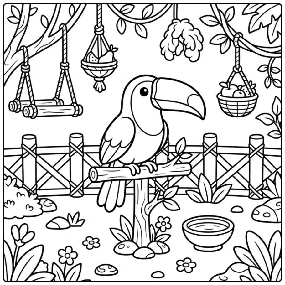 Fun Toucan in a Zoo Setting coloring page