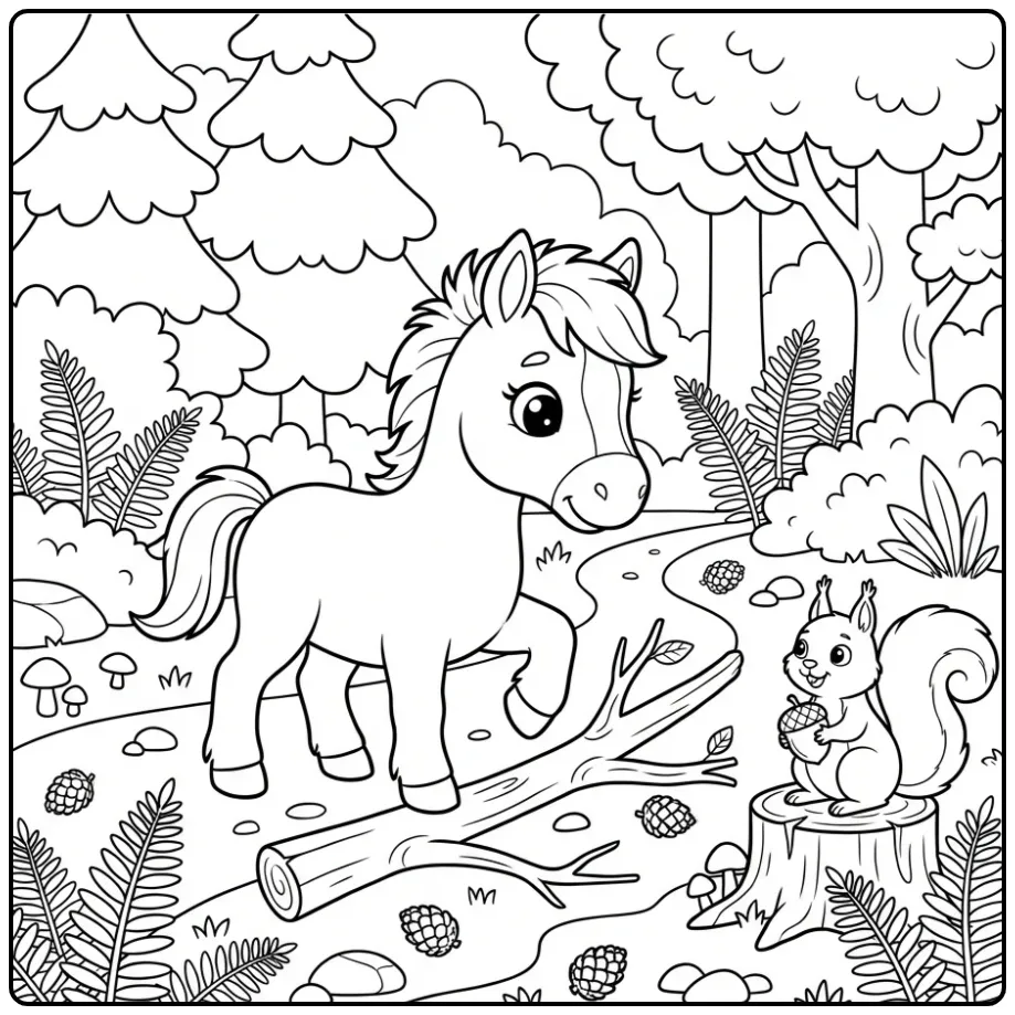 Fun Foal in the Forest coloring page