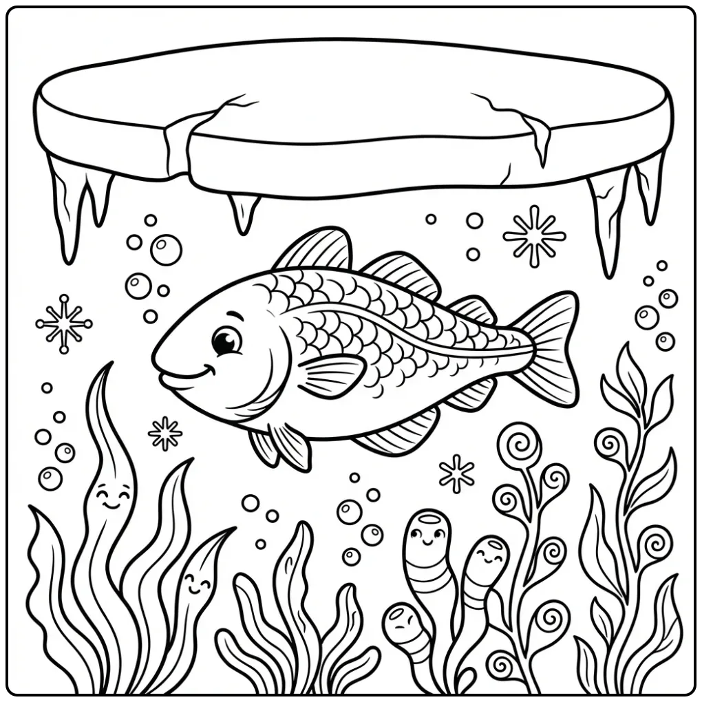 Fun Cod Fish Under the Ice coloring page