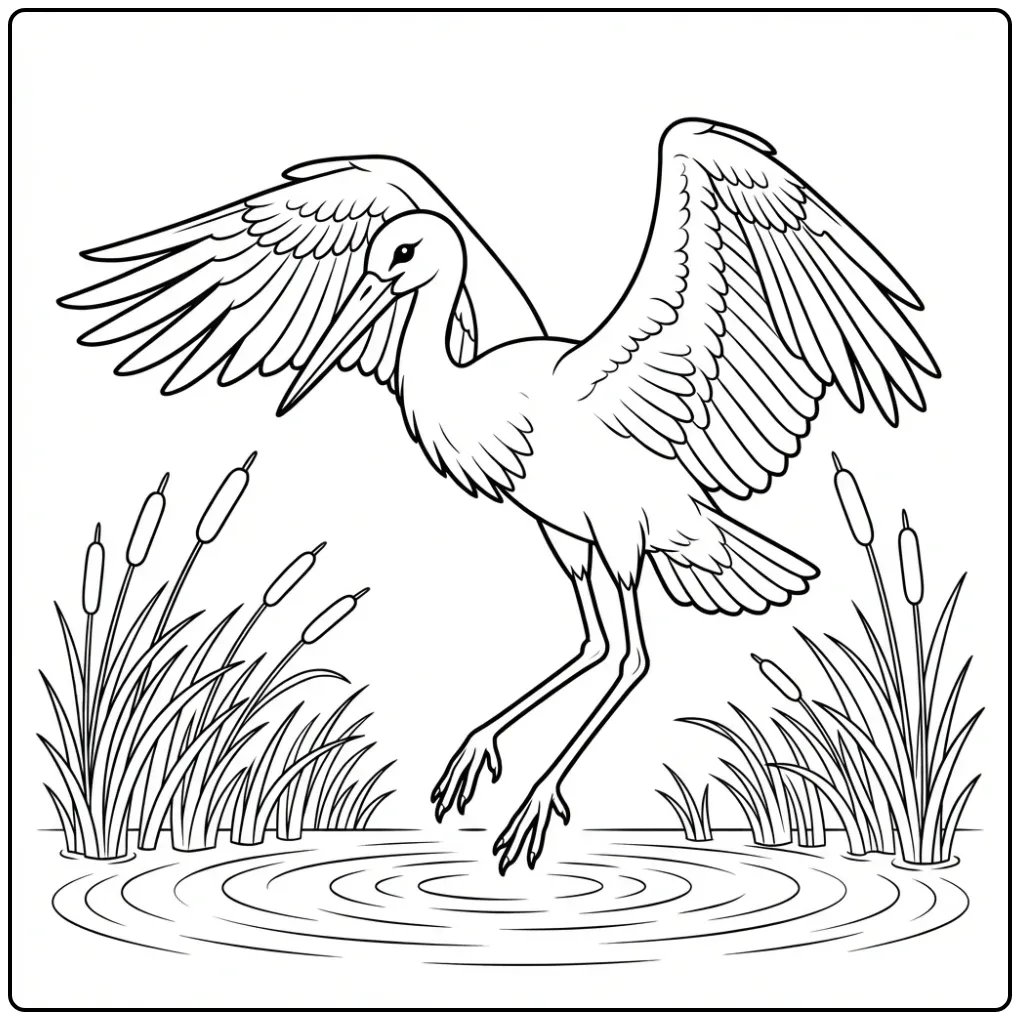 Fun Stork Landing in Nature coloring page