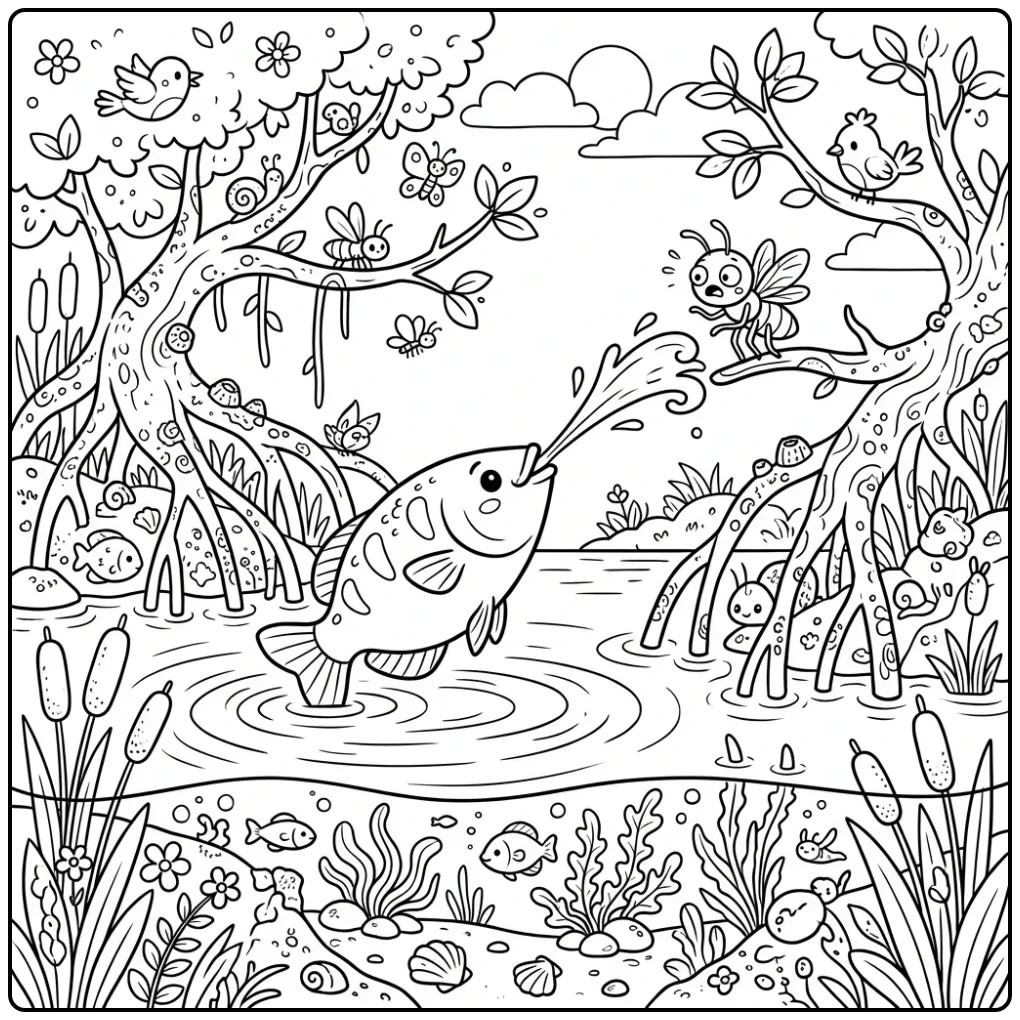 Fun Archerfish in the Mangrove coloring page