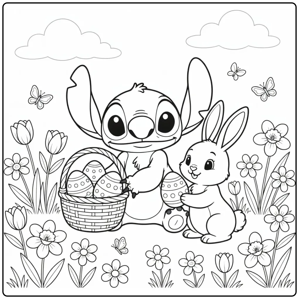 Fun Stitch Easter Bunny coloring page