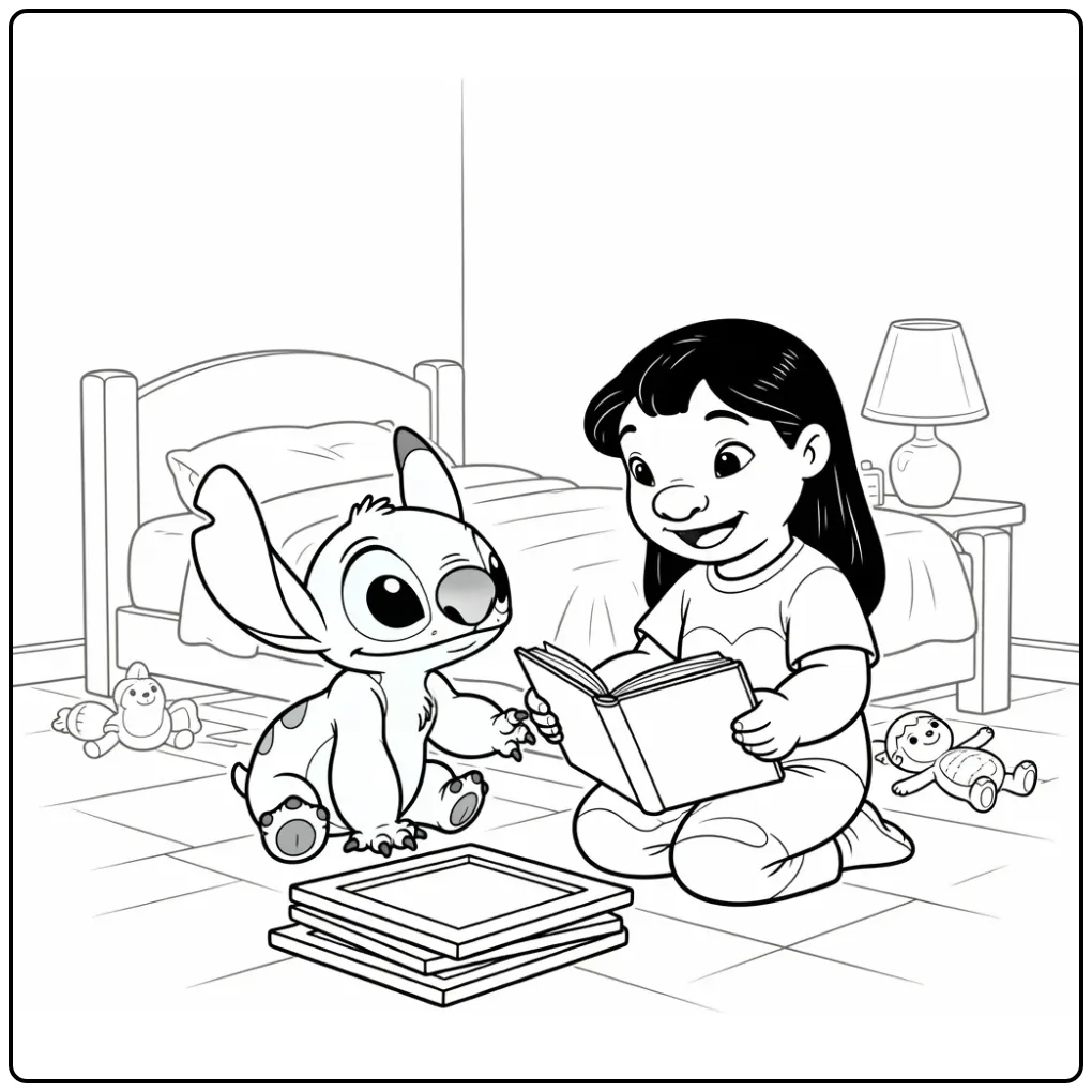 Lilo and Stitch in the Bedroom coloring page