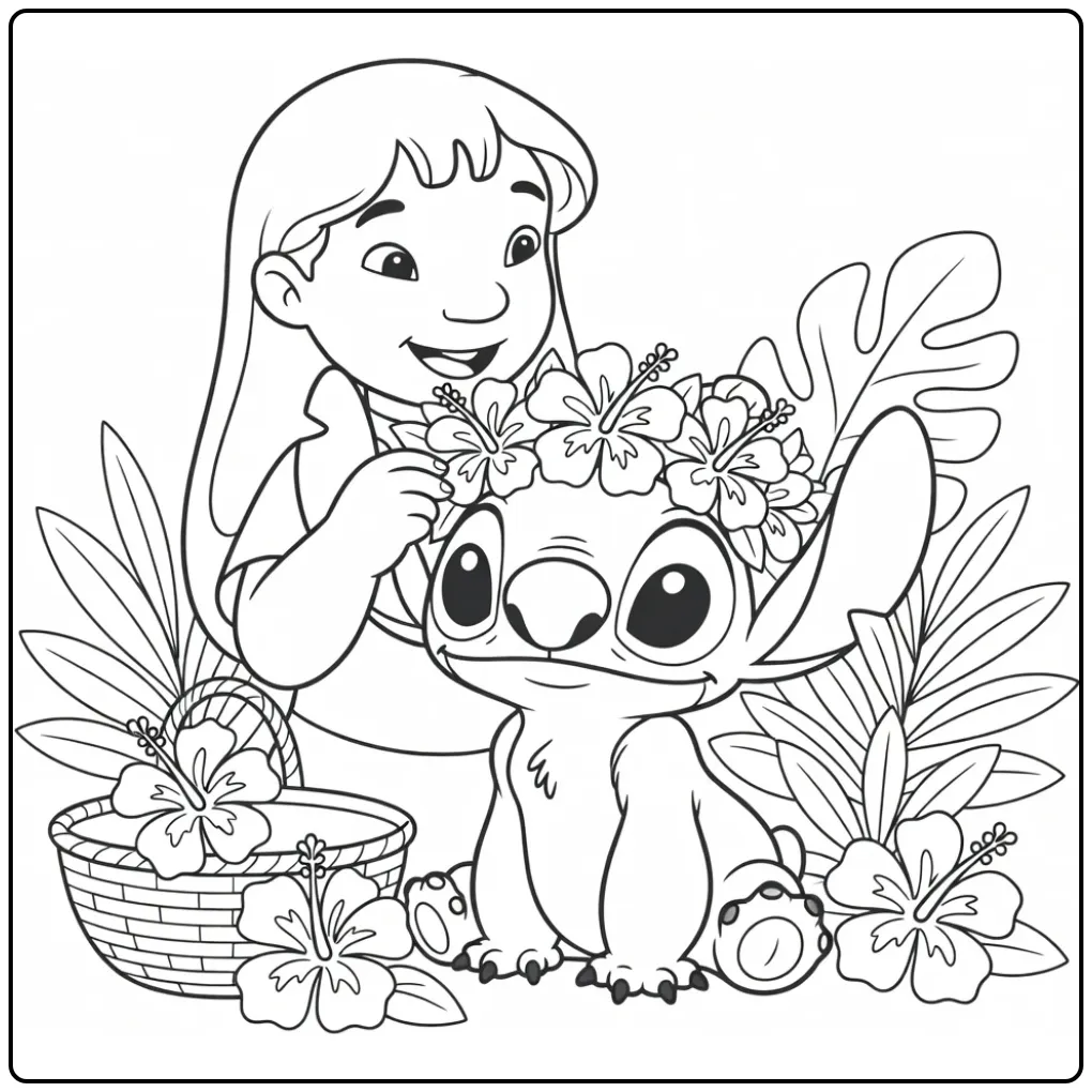 Lilo Gives Stitch a Crown coloring page