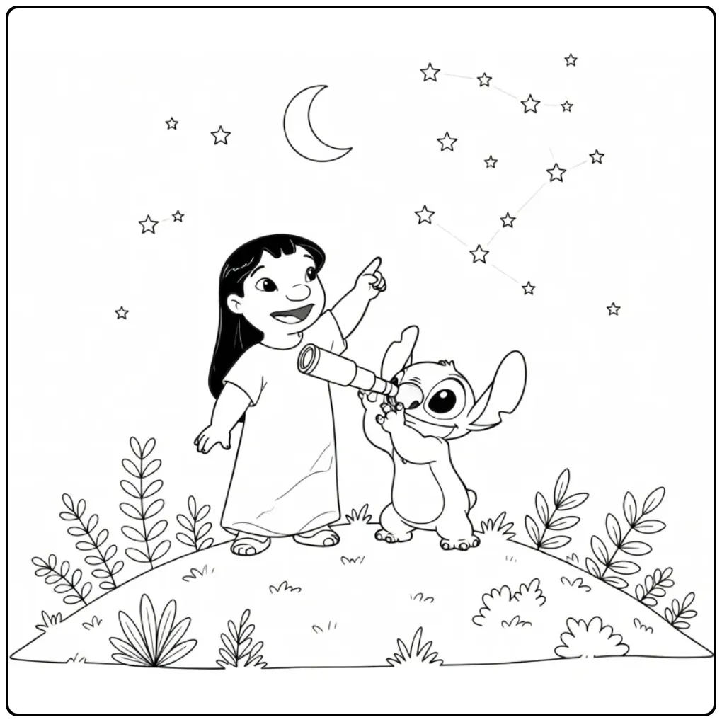 Lilo and Stitch Stargazing in the Night coloring page