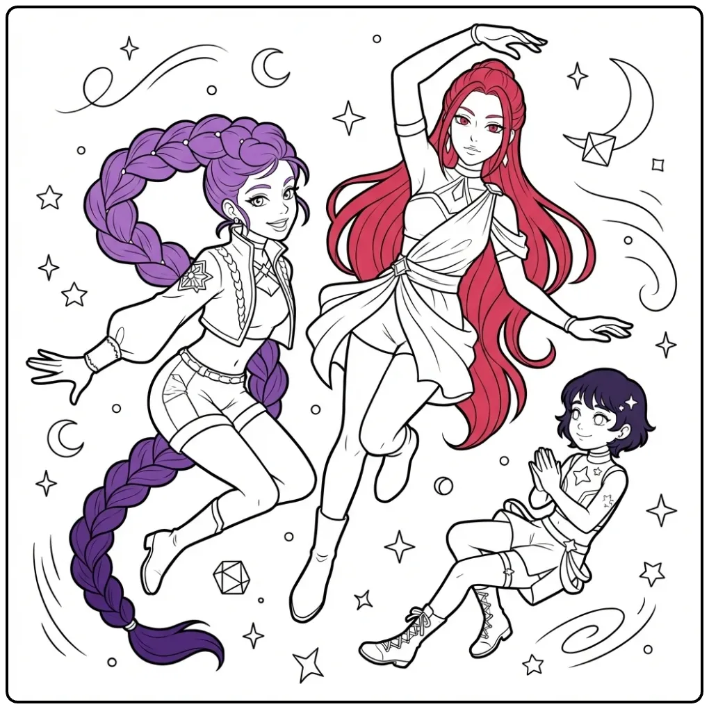 Magical KPop Demon Hunters in Action 1 coloring page