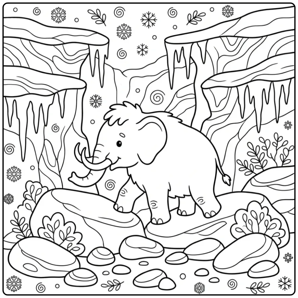 Mammoth Stone and Icicles in a Ravine coloring page