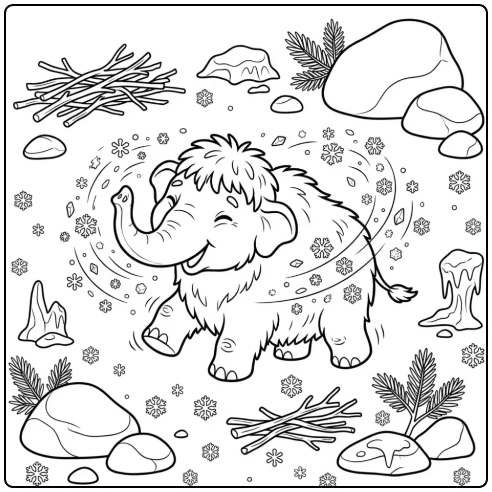 Mammoth Shaking Snow Off His Coat coloring page