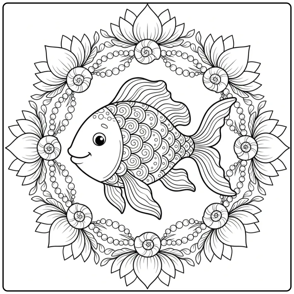 Mandala Koi Carp Scales and Fins coloring page