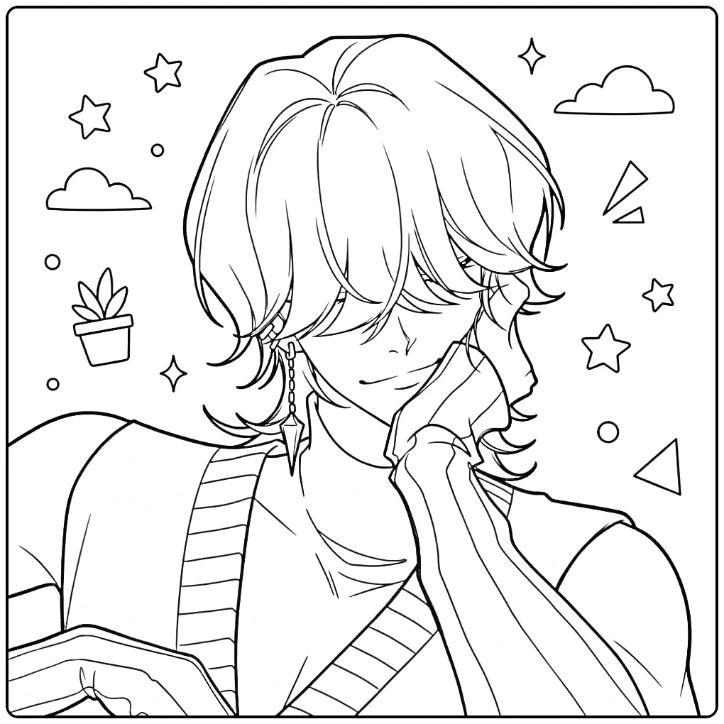 Male KPop Demon Hunters Mystery with Stars coloring page