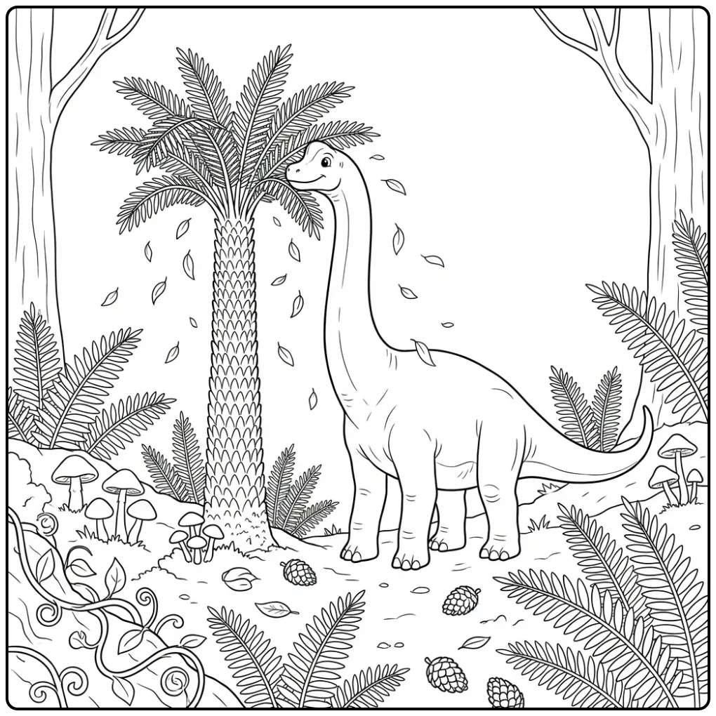 Beautiful Dinosaur Brachiosaurus in the Jungle coloring page