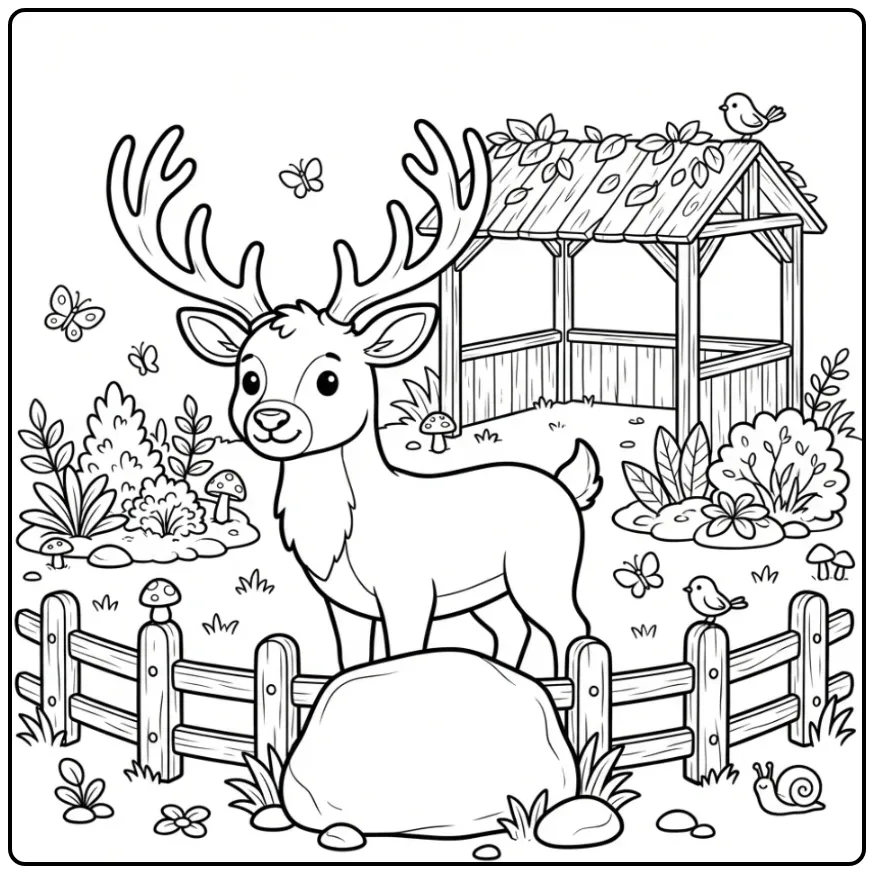 Beautiful Deer with Antlers in the Zoo coloring page