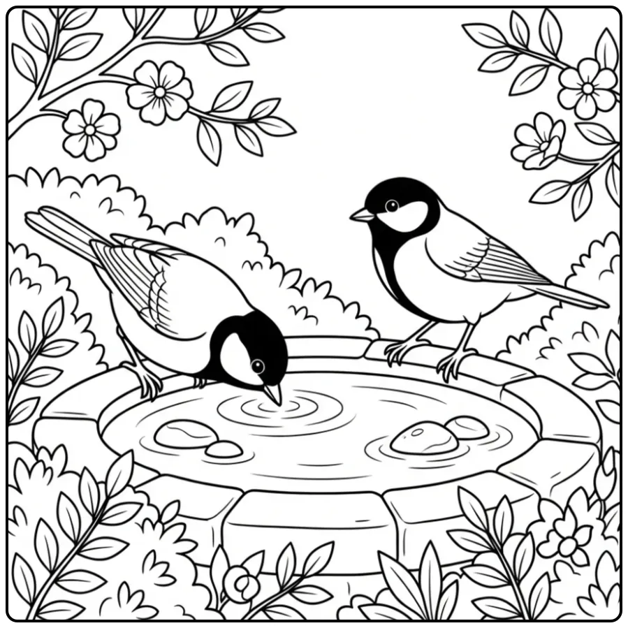 Beautiful Great Tit in the Garden coloring page