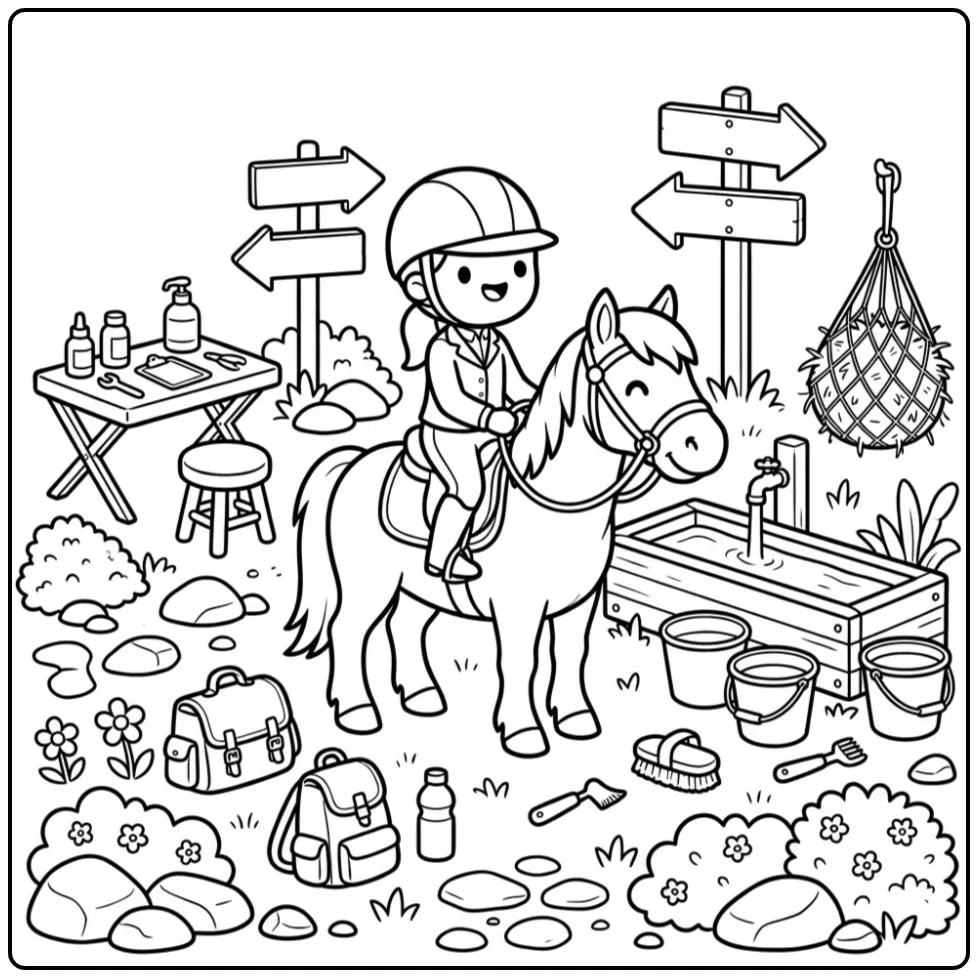 Detailed Horse with Rider with Many Details coloring page