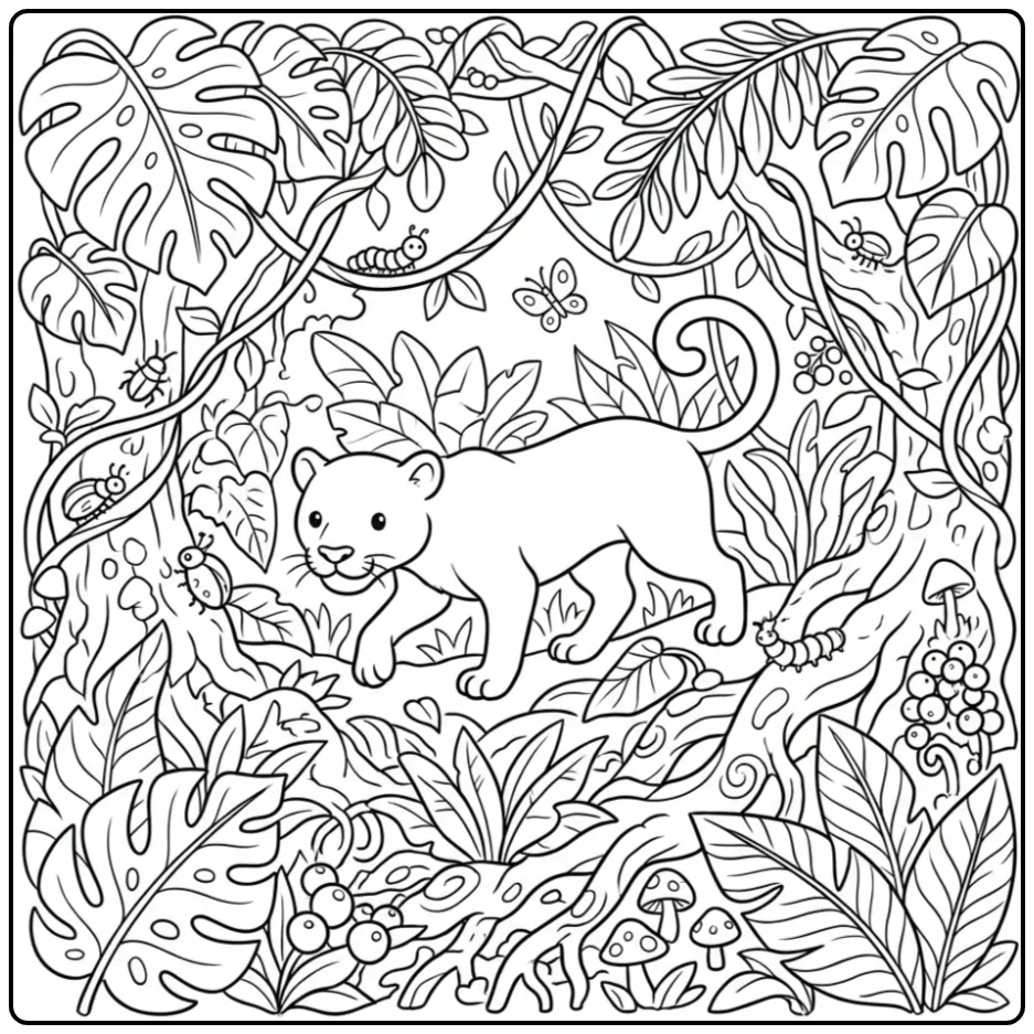 Detailed Panther Among the Vines coloring page