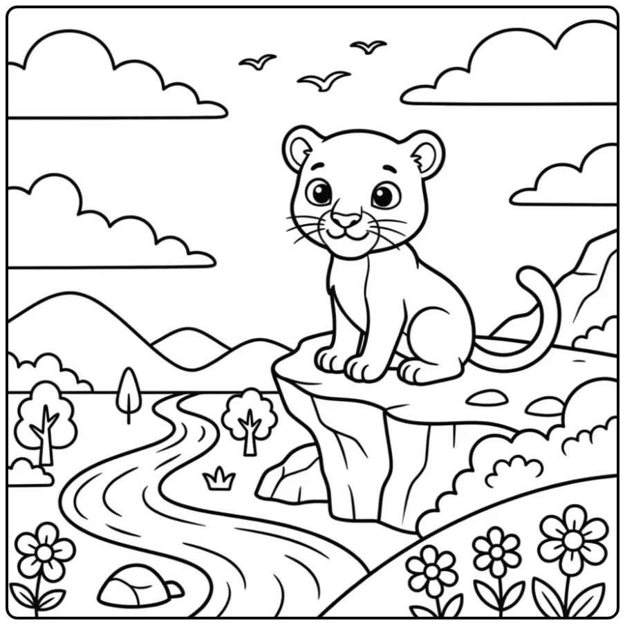 Beautiful Panther Looking Out Over a Valley coloring page