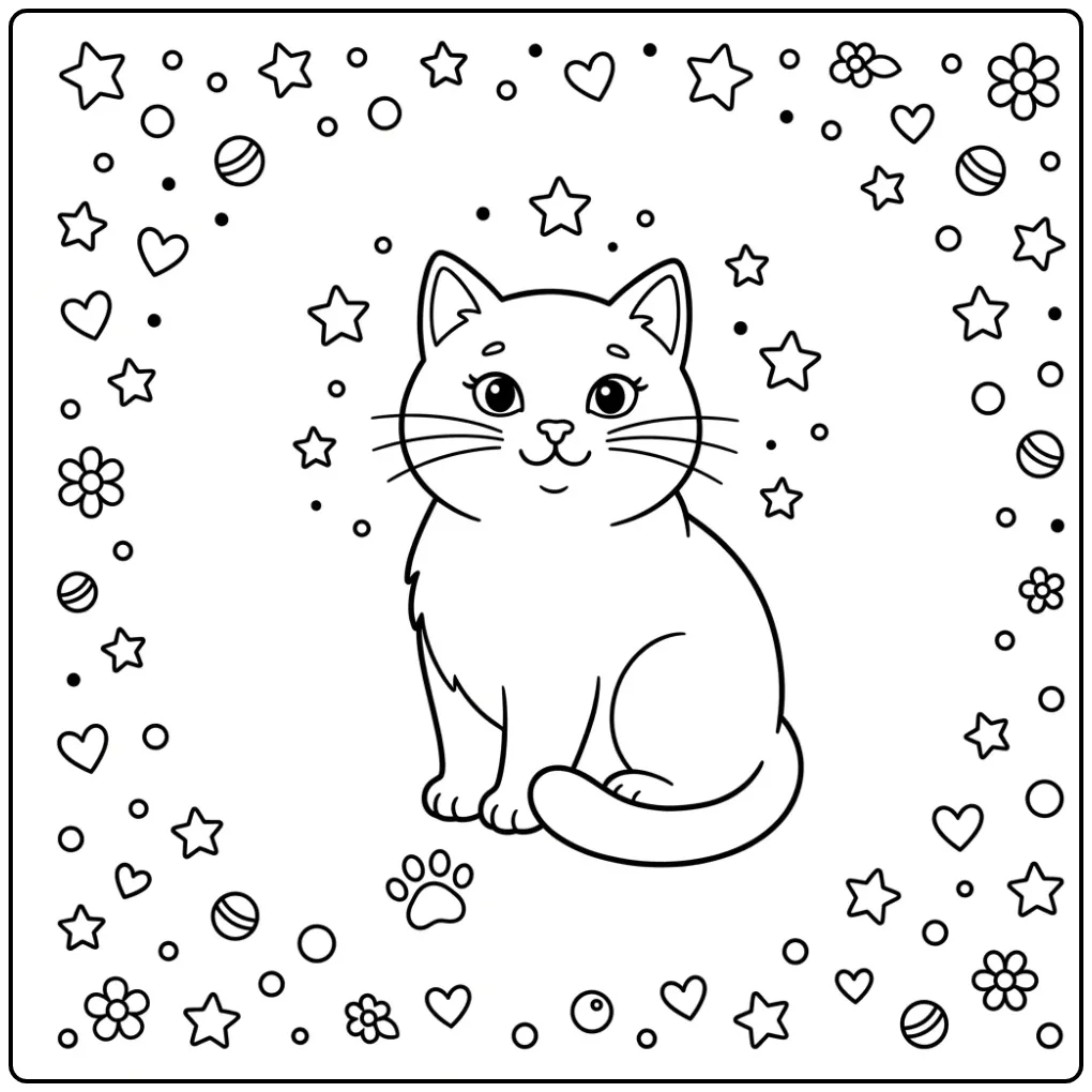 Beautiful Easy Cat with Little Stars coloring page
