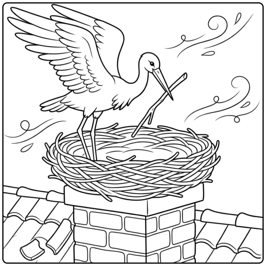 Beautiful Stork on a Chimney coloring page