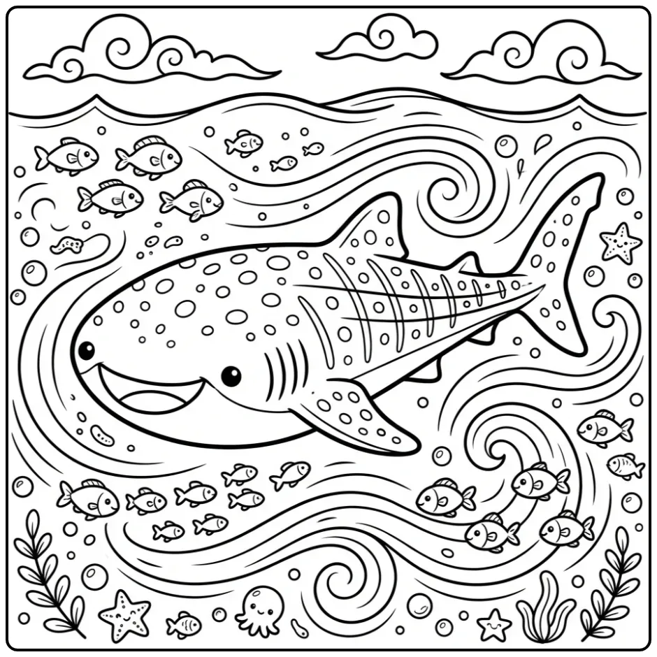 Ocean Adventure Shark and Plankton Spots coloring page
