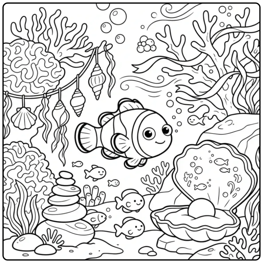 Underwater School Clownfish for Children coloring page