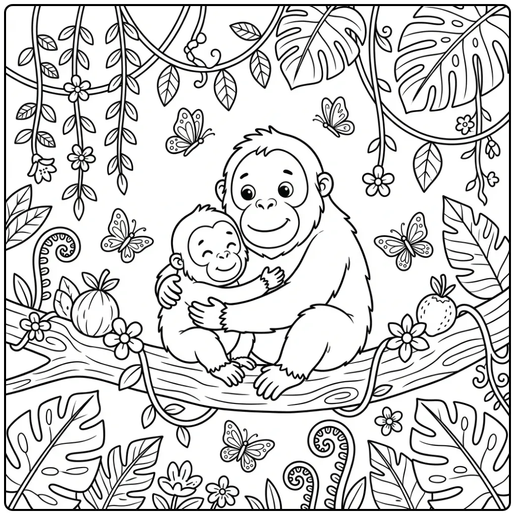 Orangutan Baby in the Jungle coloring page