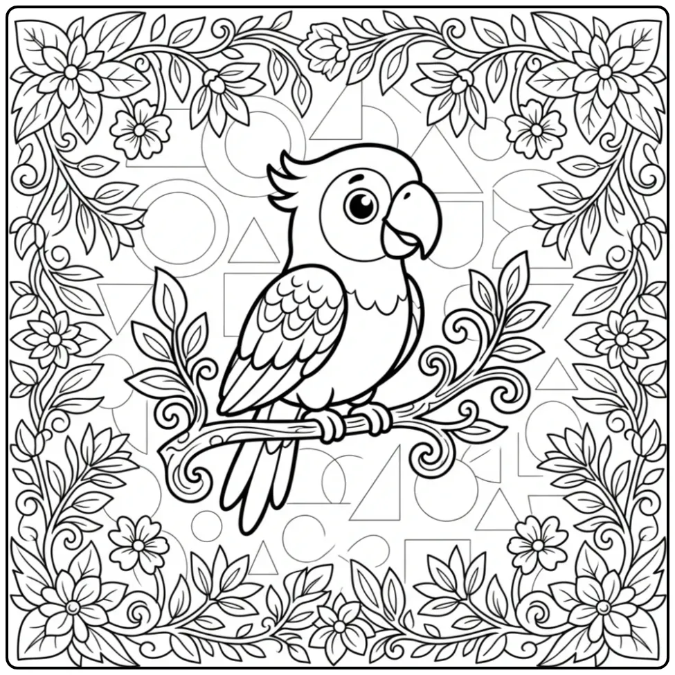 Parrot for Adults with Botanical Details coloring page