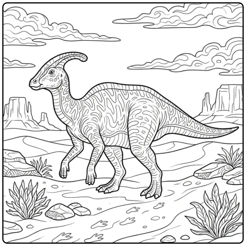 Parasaurolophus in Desert Dunes Dinosaur coloring page