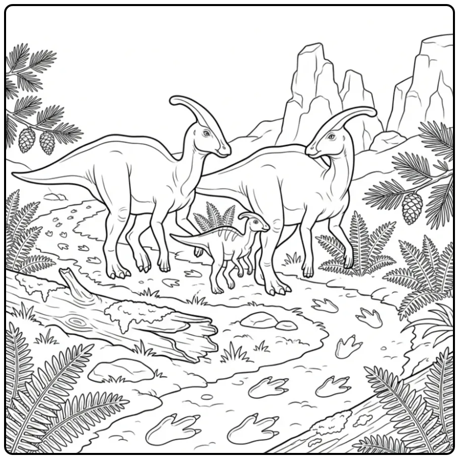 Parasaurolophus coloring page of a dinosaur family