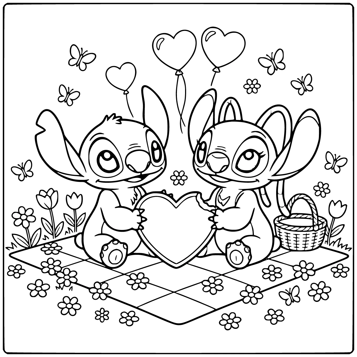 Cute Stitch and Angel coloring page