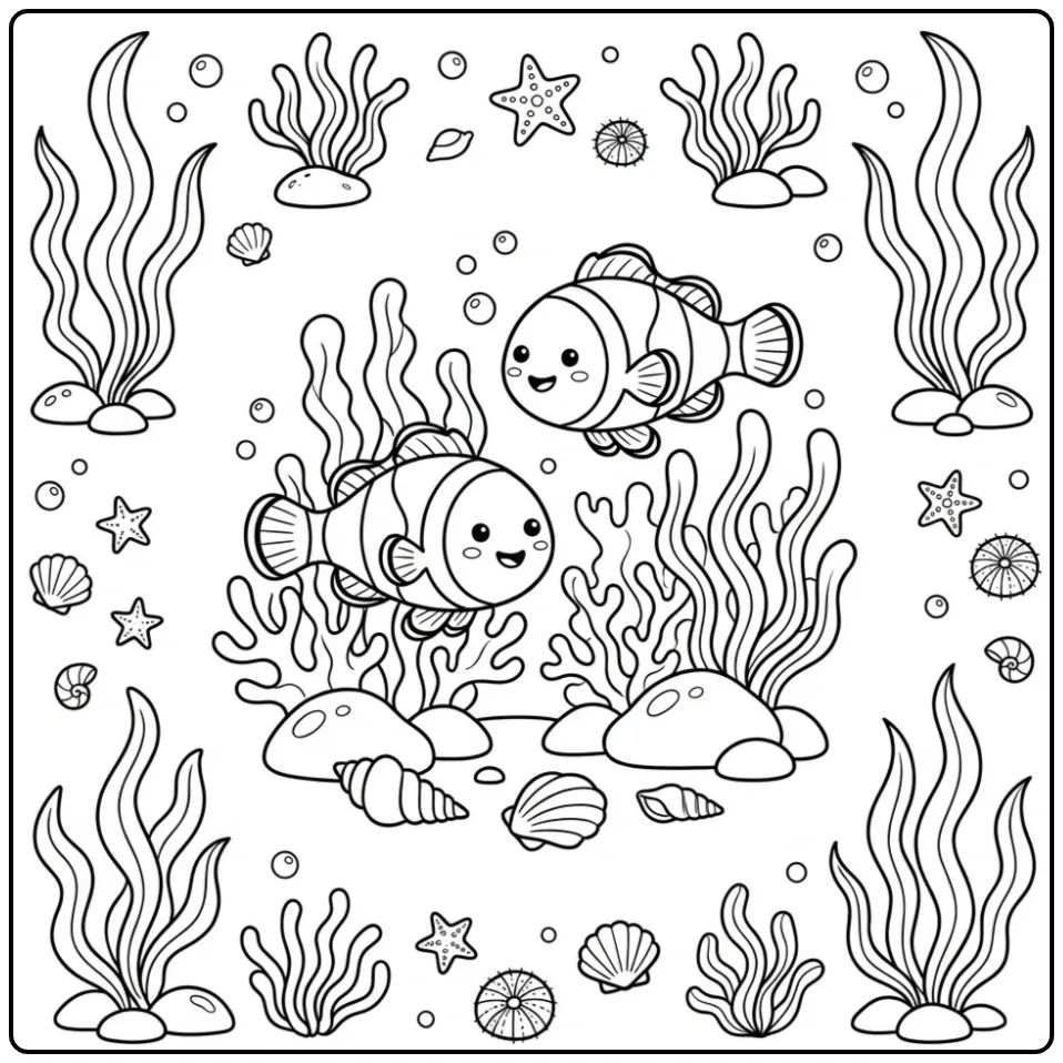 Clownfish in an Underwater World coloring page