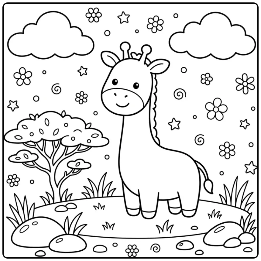 Simple Printable Easy Giraffe coloring page