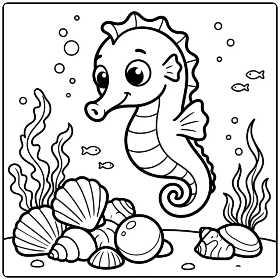 Printable Seahorse in the Underwater World coloring page