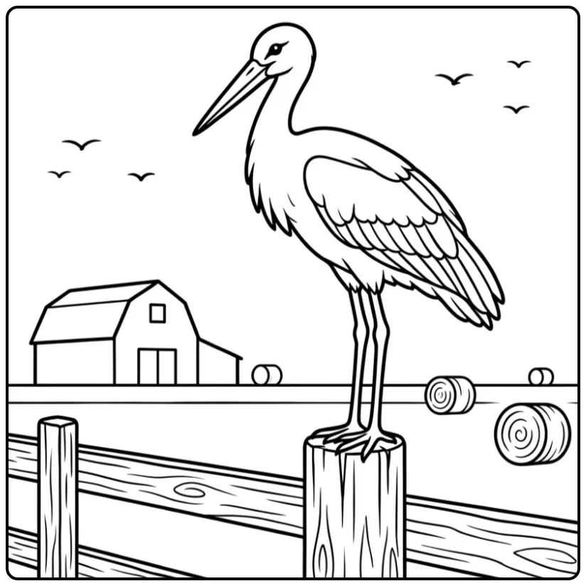 Printable Stork Farm and Hay coloring page