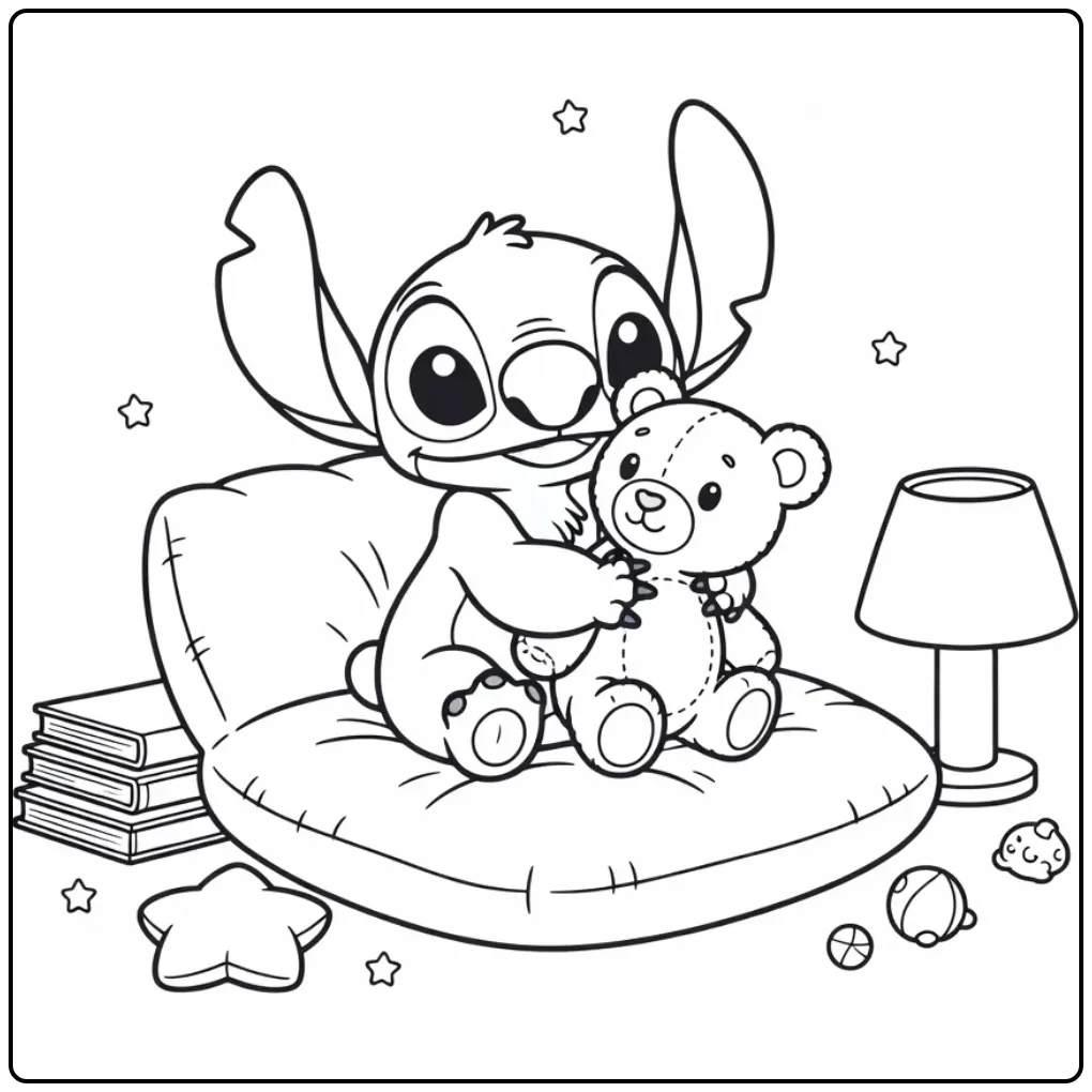 Printable Easy Cute Stitch on Pillow coloring page