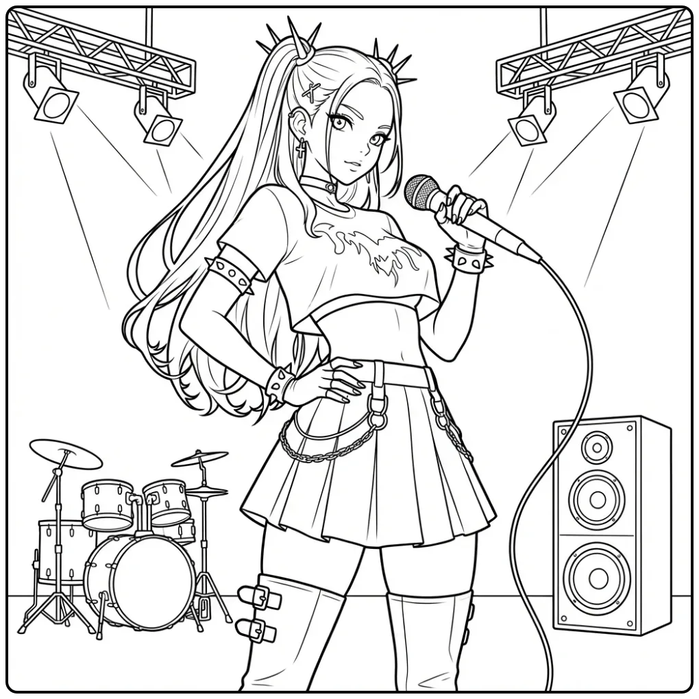 Punkrock KPop Demon Hunters Mira coloring page